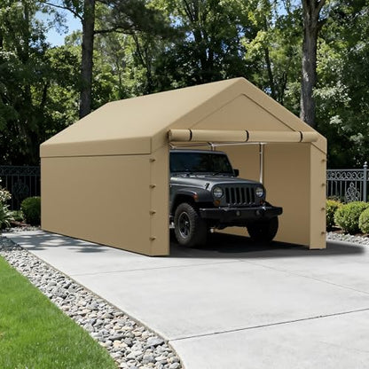 Carport Sidewall Panel with Elastic Ball Bungees (Beige / 10'x20' or 12'x20' Sidewall without Windows)