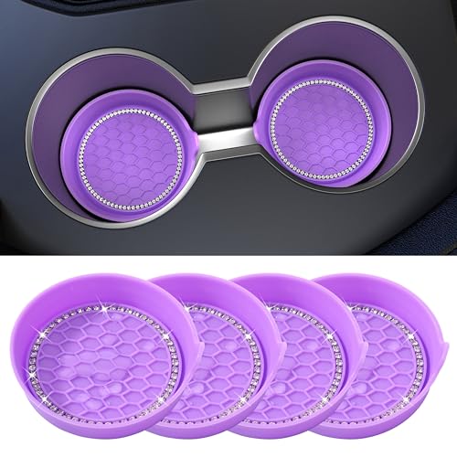 4 Pack Car Cup Holder Coaster Bling Crystal Rhinestone Car Interior (Purple / 4 Pack)