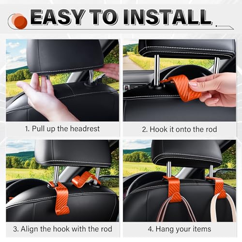Universal 2 Pack Car Seat Headrest Purse Hook (2pc / Orange Checkered)