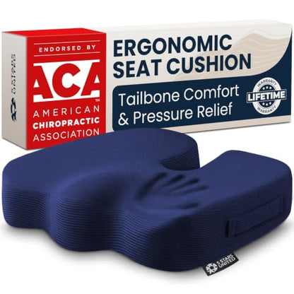 Seat Cushion Memory Foam Chair Cushion for Tailbone Pain Relief (Blue / Large)