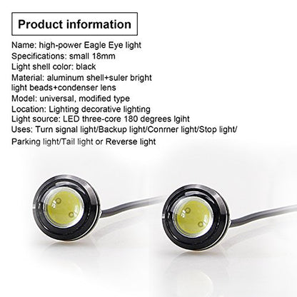 10Pcs 18mm 12V Eagle Eye LED Car Fog DRL Daytime Running Light Backup Reverse Tail Rock Lights Small bulb (Black case / White light)