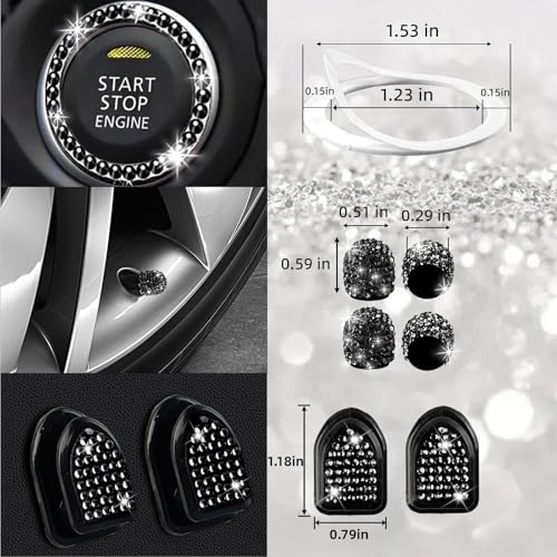 27 PCs Black Bling Car Accessories Set for Women (Black Diamond)