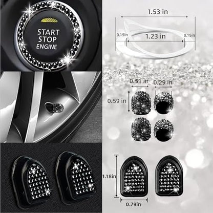 27 PCs Black Bling Car Accessories Set for Women (Black Diamond)