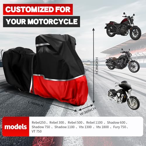 Motorcycle Cover Fits Honda Rebel 300 500 1100 Shadow 750 VTX 1300C (Honda Cruiser)