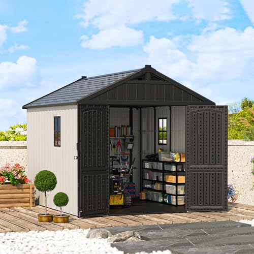 8x10 FT Resin Outdoor Storage Shed with Floor (Beige / 8 X 10 FT)