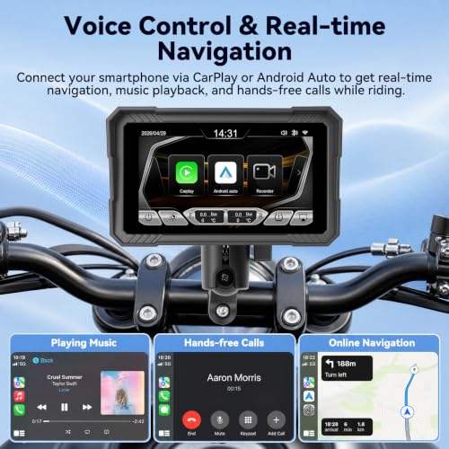 5" Motorcycle Carplay Screen with Dual Dash Cam