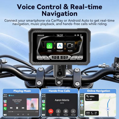 5" Motorcycle Carplay Screen with Dual Dash Cam