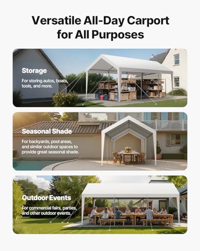 Carport 10 x 20 FT Outdoor Car Canopy (White / 10x20ft)