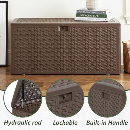 Premium Pro Edition 180 Gallon Lockable Resin Deck Box (Brown / 180 GAL)