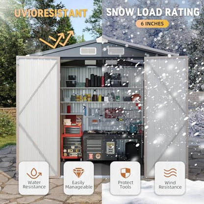 7.3'x5.3' Shed with Floor Galvanized Steel Outdoor Storage Shed Brown (Brown / 8'x6'w)