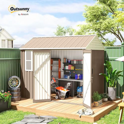 8' x 6' Outdoor Storage Shed Metal Garden Shed Window Brown (8' x 6' / Brown)