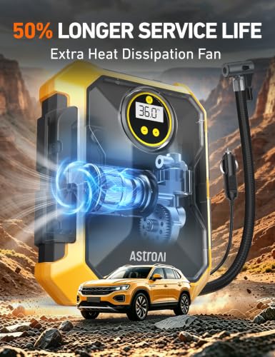 Tire Inflator Portable Air Compressor 12V DC Integrated Storage (Yellow)
