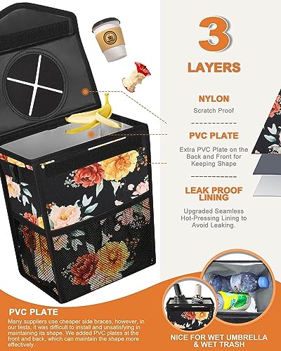 Car Trash Can with Lid Leakproof Car Garbage Bag Vehicle Trash Bin (2 Gallons / Rose)