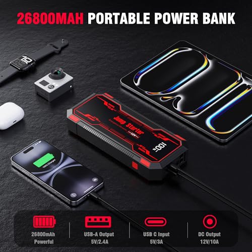 Car Jump Starter 6000A Car Battery Jump Starter Portable (A-Red)