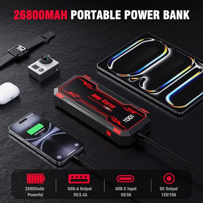 Car Jump Starter 6000A Car Battery Jump Starter Portable (A-Red)