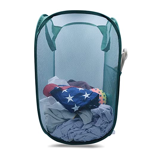 Sturdy Mesh Laundry Hamper Basket Bag (Emerald / Pop Vertical)