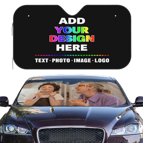 Custom Car Windshield Sun Shade Cover Personalized Car Sun Shade Windshield Front Window Sun Visor UV Ray Protector Sunshade with Photo Text for Sedans SUV Trucks Customized Car Sunshade (custom-2)