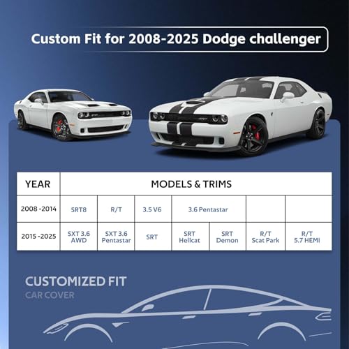 10 Layers Car Cover Custom Fit for Dodge Challenger SRT Hellcat Demon (Black Gray / Custom Fit for Dodge Challenger)