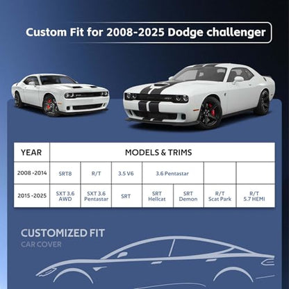 10 Layers Car Cover Custom Fit for Dodge Challenger SRT Hellcat Demon (Black Gray / Custom Fit for Dodge Challenger)