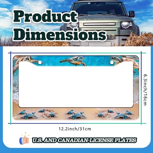 Sea Turtle Beach License Plate Frame Stainless Steel 6.3 X 12.2 Inch (Sea Turtle)