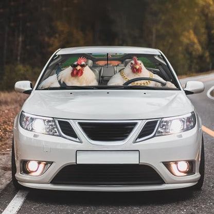Funny Chicken Car Windshield Umbrella Rooster Windshield Sun Shade Umbrellas for Car Front Window Funny Animal Sun Visor Protector Sunshade to Keep Your Vehicle Cool 57”x 30” (NewStyle-Funny Chicken / Expanded: 147 × 75 cm, Folded: 33 × 11 cm)