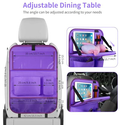 Car Backseat Organizer with Foldable Tablet Holder (Dark Purple-3 / 2 Pack with Food Tray)