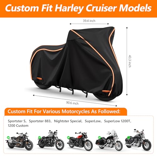 Motorcycle Cover for Harley Davidson Sport Model 420D & Cotton Lining (Black / for Sport Models Nightster)