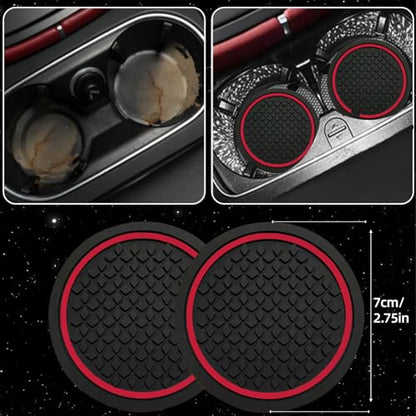 14 PCS Leather Car Seat Covers Full Set (Steering Wheel Cover Set / Black & red)