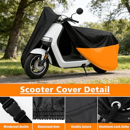 Moped Cover Scooter Cover Waterproof Outdoor Vespa Cover Small Scooter Cover Moped Accessory for Honda 50cc Motorcycles (S-72 inch / Black&Orange)
