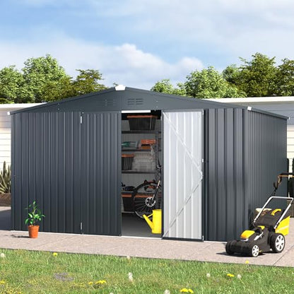 10' x 12' Large Metal Outdoor Storage Shed (Dark Grey / 10x12)