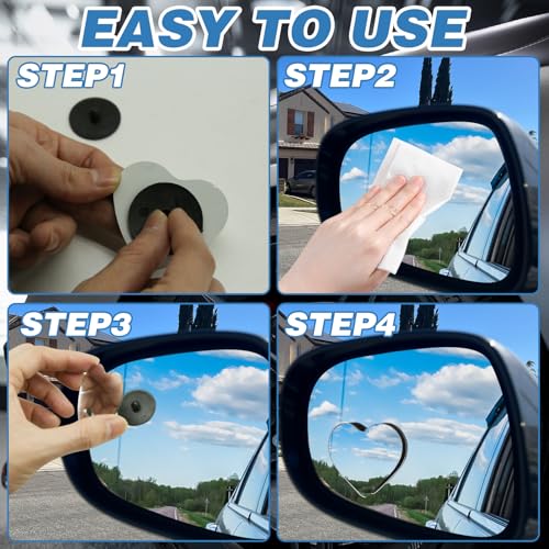 4Pcs Cars blind spot mirror Heart Shaped Car Side Mirror Car Accessories Adjustabe Angle Removable Wide Angle Convex RearView Mirror Enhanced Safety Universal Stick (Heart-4Pcs)