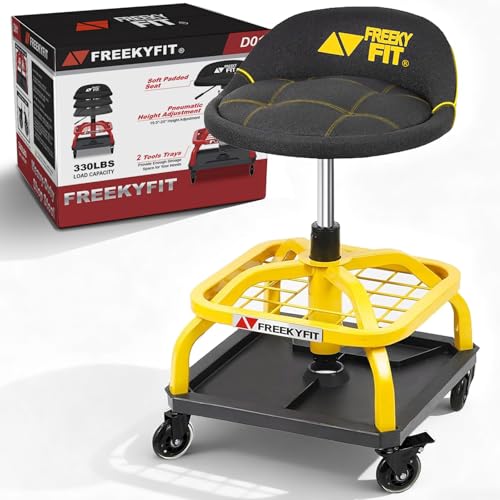 Rolling Shop Stool with Wheels (Yellow)