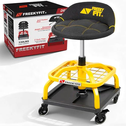 Rolling Shop Stool with Wheels (Yellow)