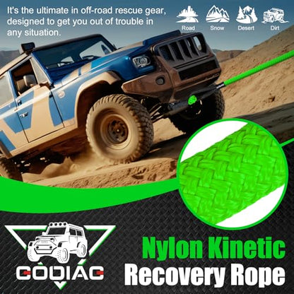 1" x30ft Kinetic Recovery Rope 46.5K lbs Heavy Duty Tow Strap Green (Green / 1"×30ft)