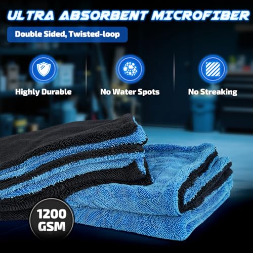 2 Pack 1200 GSM Car Drying Towels (Blue / Pack of 2)