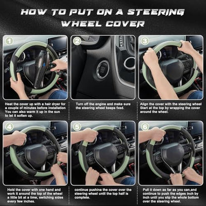 Steering Wheel Cover 14.5 (Standard size[14 1/2''-15''] / Black and Pastel Green)