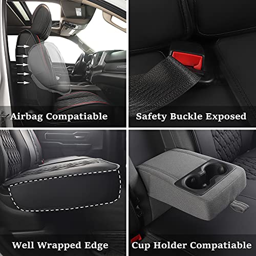 Car Seat Covers for Dodge Ram Full Set (5 PCS Full Set,Black/Red)