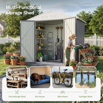 6x4 FT Outdoor Storage Shed with Floor Frame (Gray / 6x4 FT)
