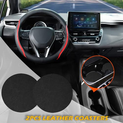 Steering Wheel Cover Black and Red Leather Universal 14.5 (Medium / Red)