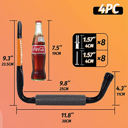 4 Pack 9.8 Inch Jumbo Garage Storage Hooks (9.8" Ladder Hanger)