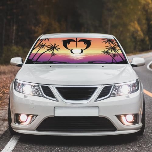 Dolphin Car Windshield Sunshade Umbrella Car Foldable Umbrella Sunshade for Front Window UV Reflector Auto Windshield Umbrella Sun Shades Cover for Most Vehicles 57'' X 30'' (57'' X 30'' / ylzys-12)