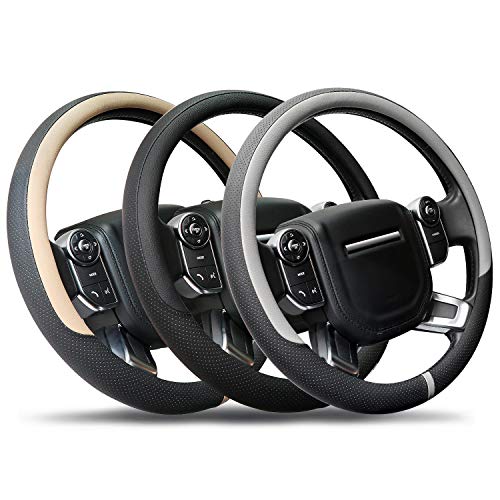 Breathable Car Steering Wheel Cover 16 inch Auto Universal Leather Wrap Non (A-Grey / L (15.5"-16"))