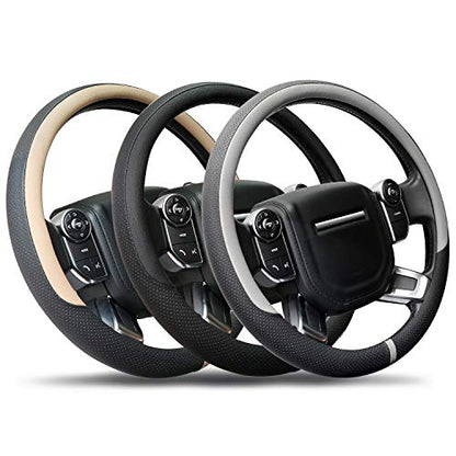 Breathable Car Steering Wheel Cover 16 inch Auto Universal Leather Wrap Non (A-Grey / L (15.5"-16"))