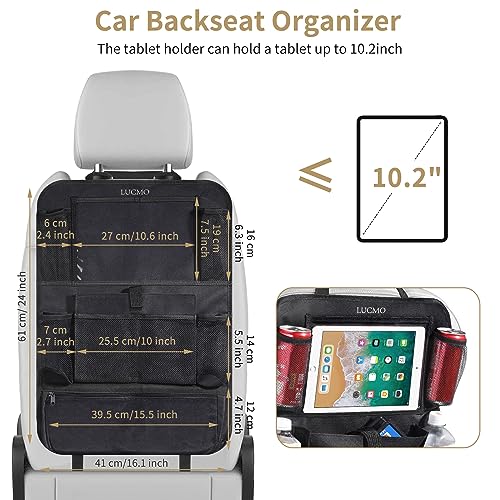 Car Backseat Organizer with Touch Screen Tablet Holder (Black-1 / 2 Pack)