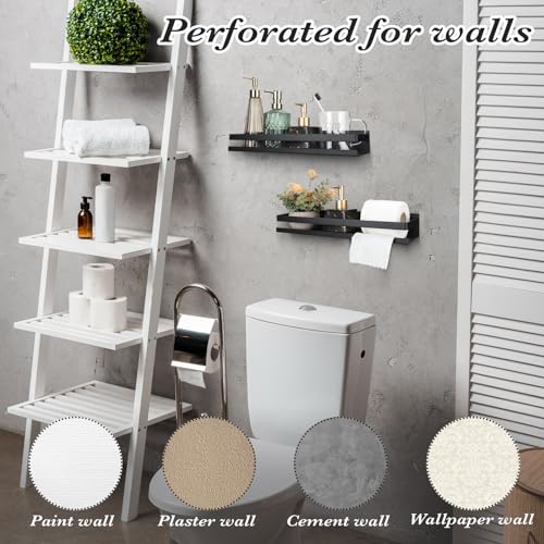 2 Pieces Stainless Steel Shelf Bathroom Shower Floating Shelves Wall Mounted Shower Caddy Basket Shelf Storage Organizer Shelves for Bathroom (11.81 Inch/ 30 cm / Black)