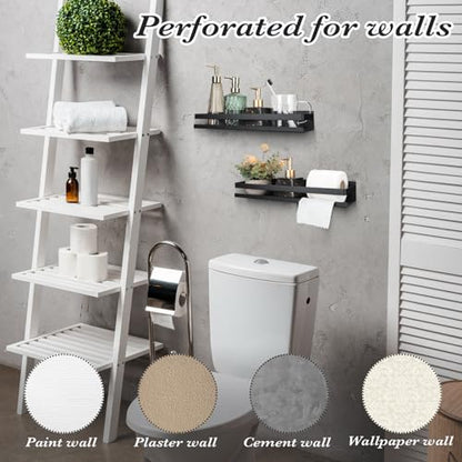 2 Pieces Stainless Steel Shelf Bathroom Shower Floating Shelves Wall Mounted Shower Caddy Basket Shelf Storage Organizer Shelves for Bathroom (11.81 Inch/ 30 cm / Black)