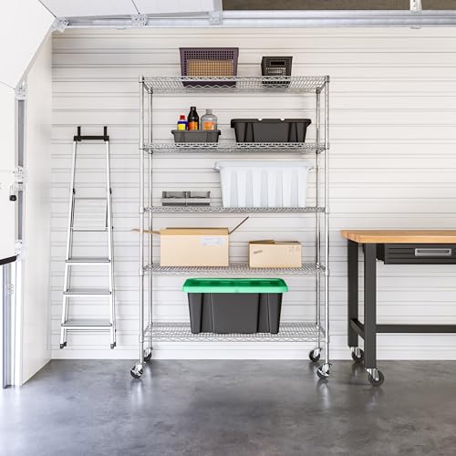UltraDurable Heavy Duty NSF Solid Steel Wire Rack Storage Unit Organizer for Garage (Steel / 5-Tier Shelving, 48" W x 18" D)