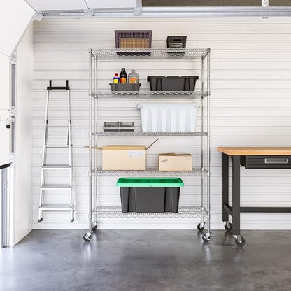 UltraDurable Heavy Duty NSF Solid Steel Wire Rack Storage Unit Organizer for Garage (Steel / 5-Tier Shelving, 48" W x 18" D)