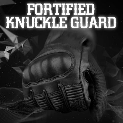 Leather Motorcycle Motorbike Knuckle Protection Powersports Gloves (Black / 3X-Large)