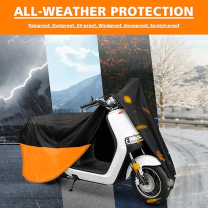 Moped Cover Scooter Cover Waterproof Outdoor Vespa Cover Small Scooter Cover Moped Accessory for Honda 50cc Motorcycles (S-72 inch / Black&Orange)